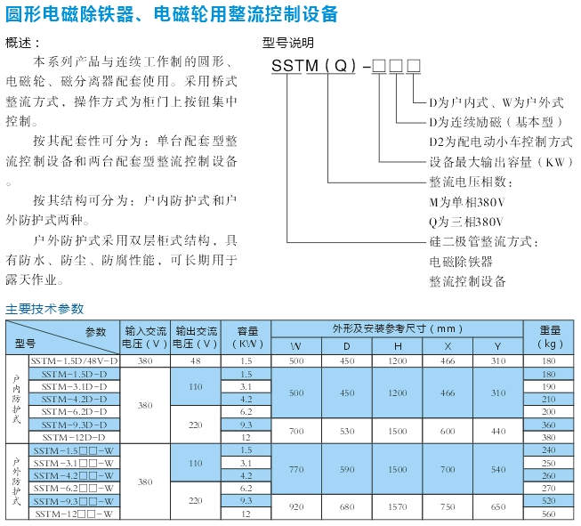 圓形電磁除鐵、電磁輪用整流控制設(shè)備